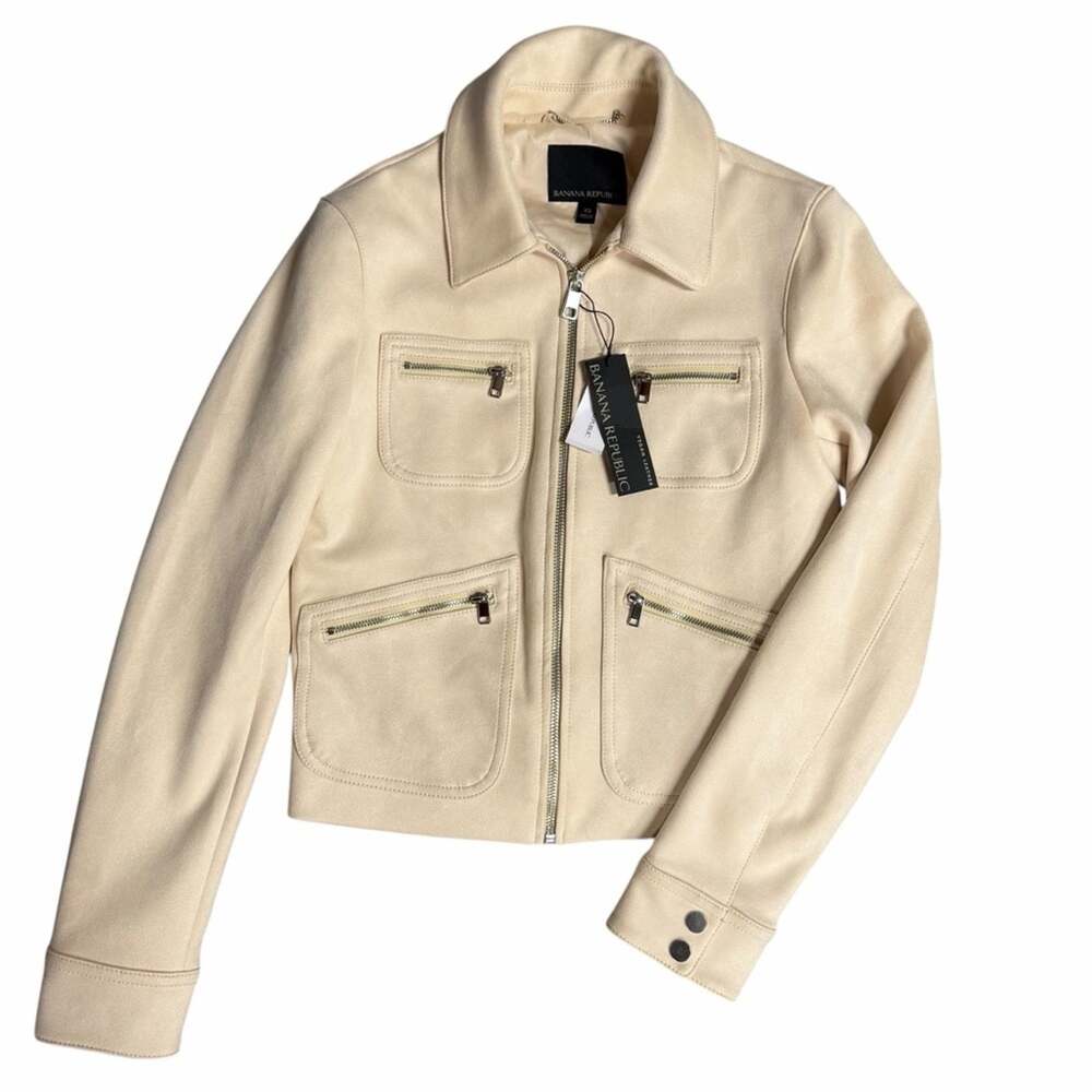 NEW Banana Republic Beige Zip-Up Vegan Suede Moto Jacket Size XS